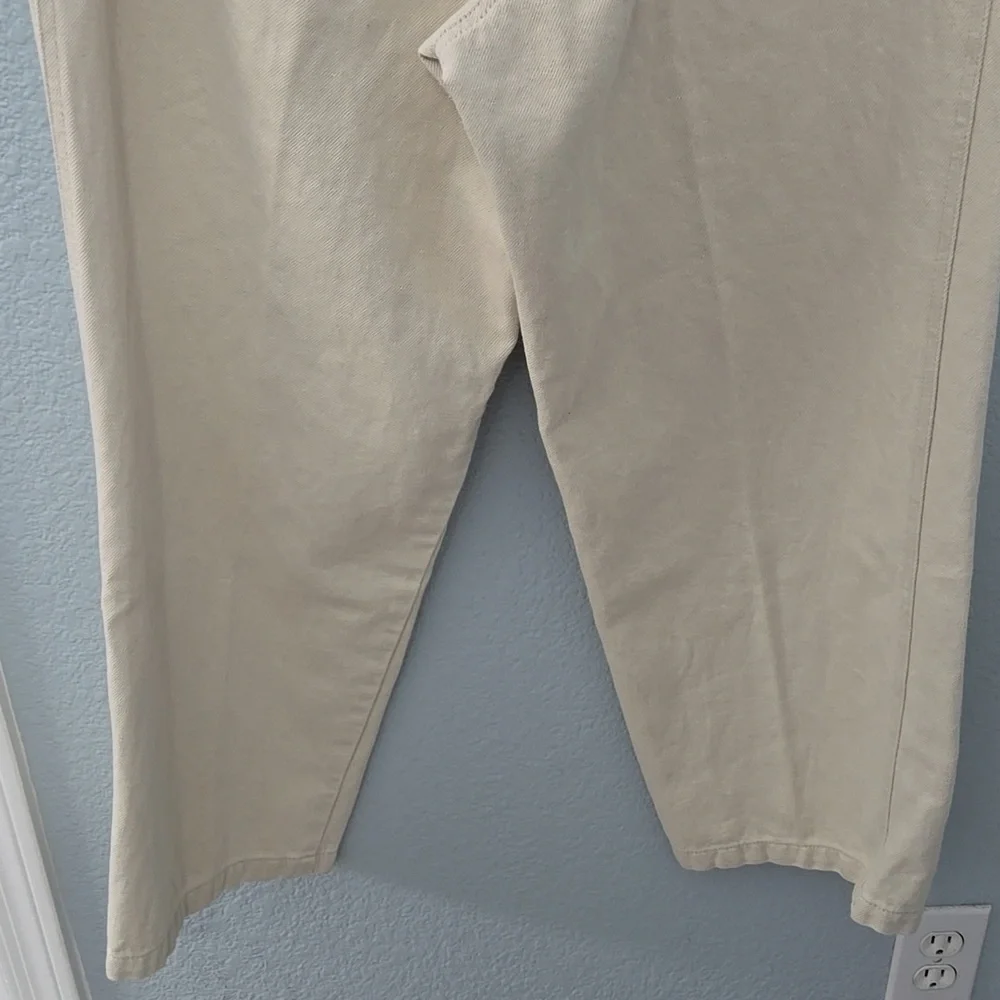 J. JILL Cream Wide Leg Denim Cotton Linen Blend Cropped Jeans Pants Sz 14
